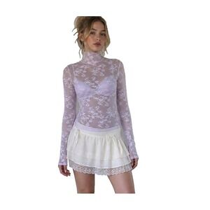 Y2K Sheer Lace Mesh Top Small Coquette Fairy Pastel Balletcore Layering Lilac